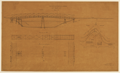 216198 Opstand en plattegronden van de onderbouw en het dek voor een ontworpen loopbrug over de Stadsbuitengracht in ...